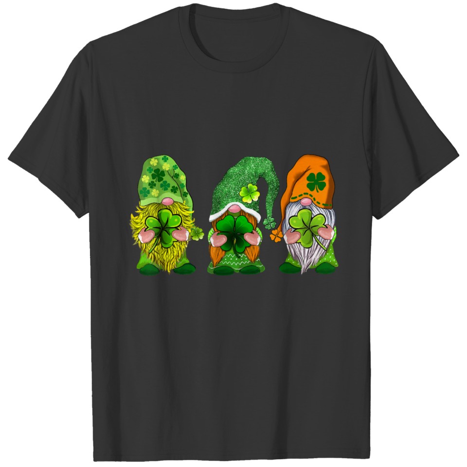 Happy St Patricks Day Three Gnomes Shamrock Gift T-shirt