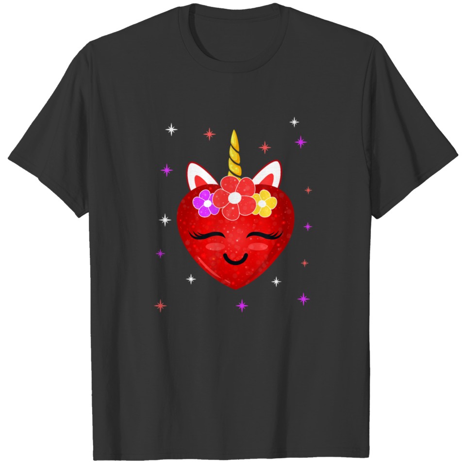 Cute Unicorn Heart Valentines Day Girls Kids T Shirts