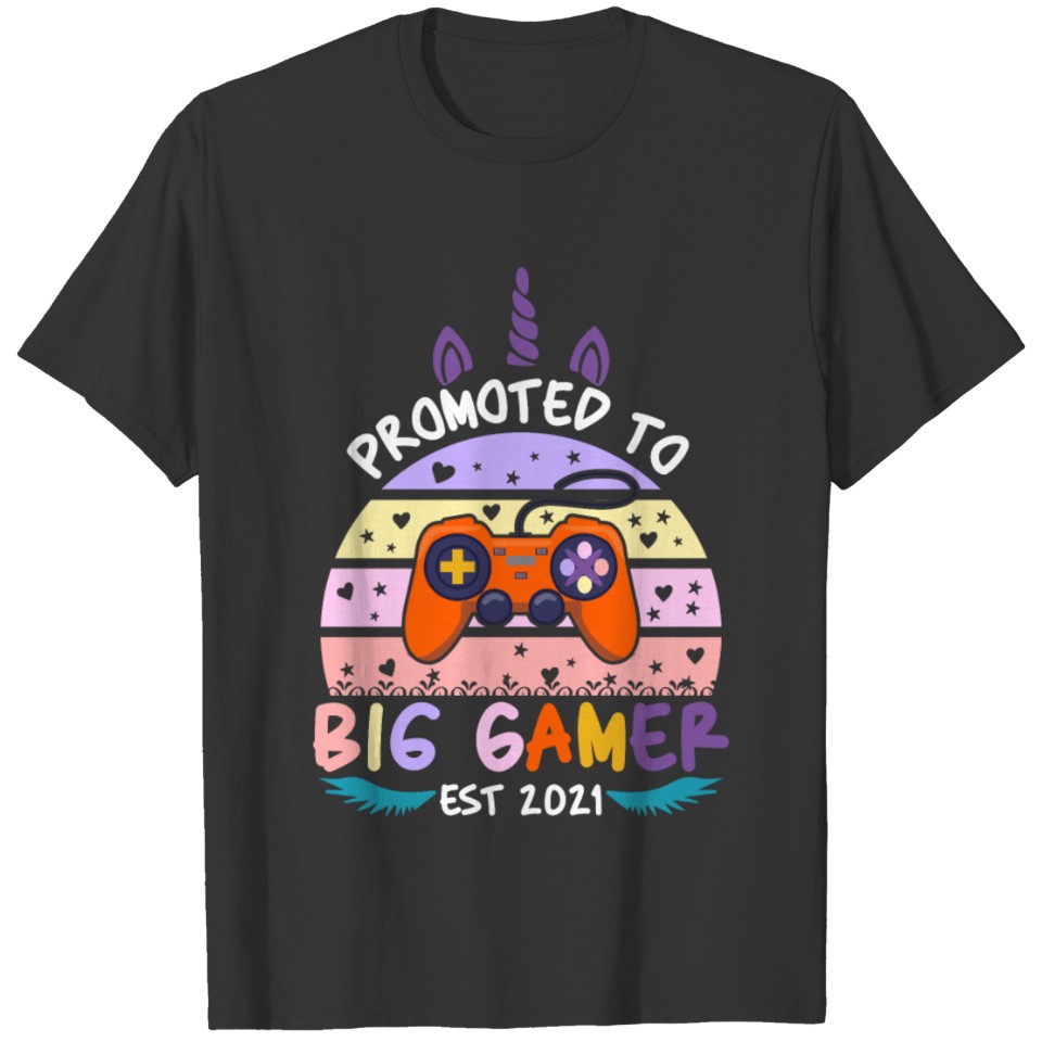 Promoted to Big Gamer Est 2021 Vintage Unicorn T-shirt