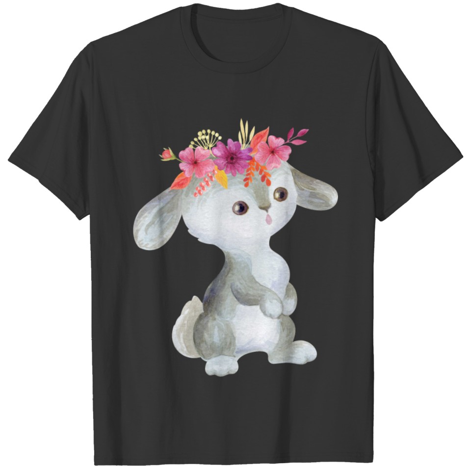 Rabbit pet child pet baby flower wreath T Shirts