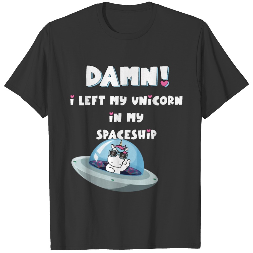 Alien UFO spaceship unicorn funny gift T-shirt