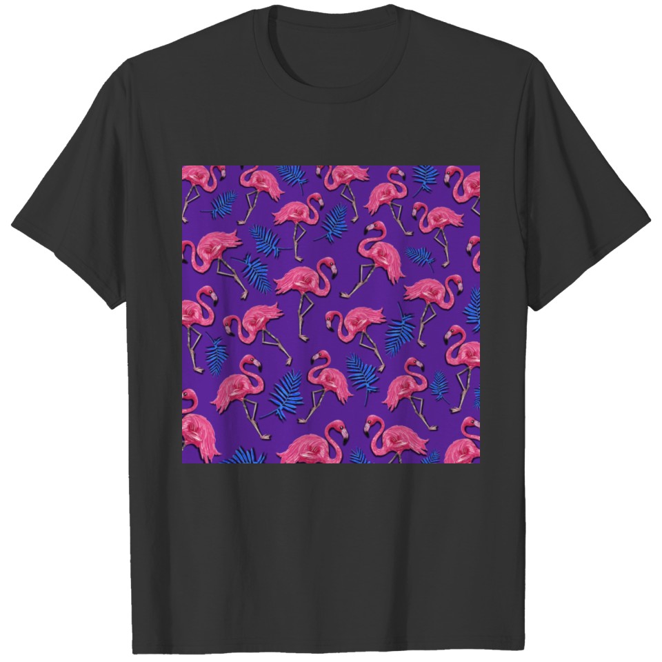 Flamingo pattern in purple and pink T-shirt