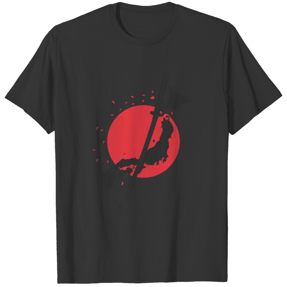 Samurai Sword with Map Outline and Flag Japan T-shirt