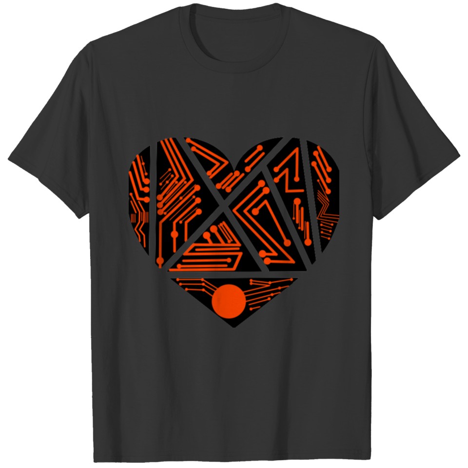 Black and Orange Robotic Heart T-shirt