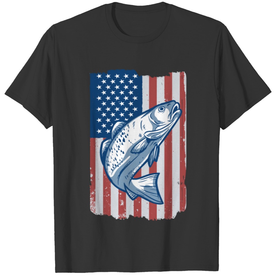 american flag with fish T-shirt