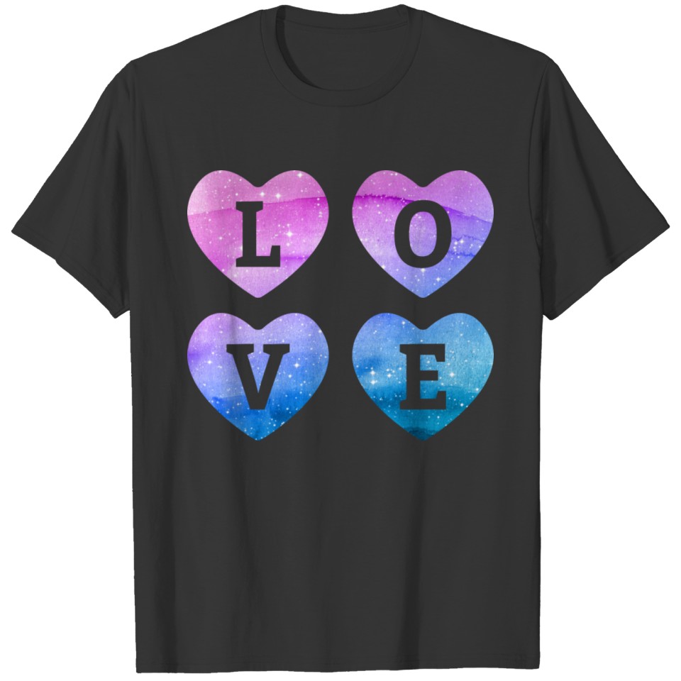 LOVE Hearts pink lilac blue watercolor Gradient T Shirts