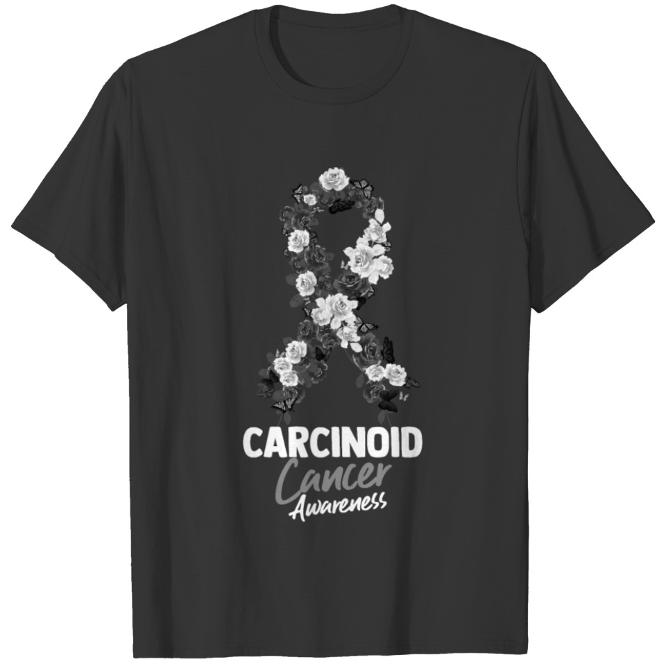 Black and White Ribbon Carcinoid Cancer Awareness T-shirt