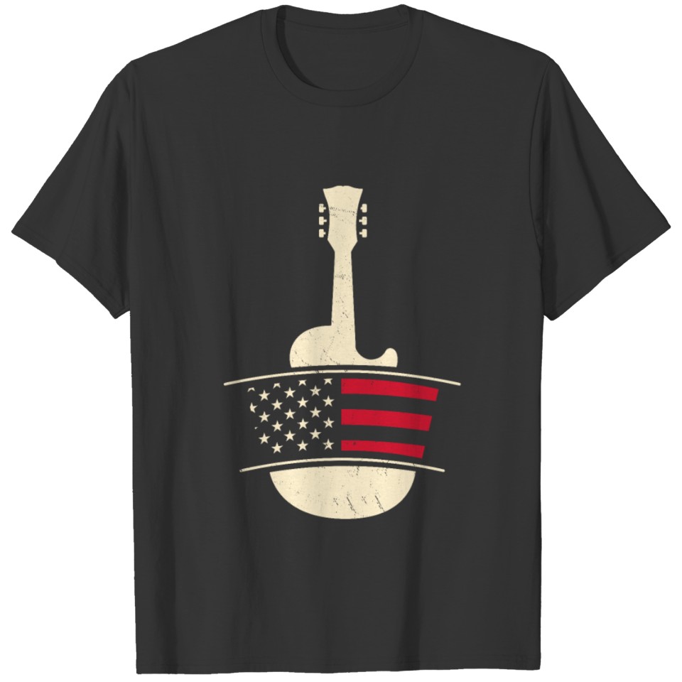 US American Flag Guitar Musician Distressed Guitar T-shirt