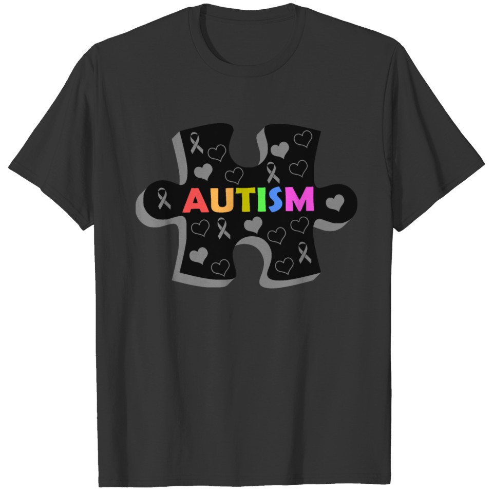 Colorful Autism Puzzle Piece-Heart Shapes, Ribbons T-shirt