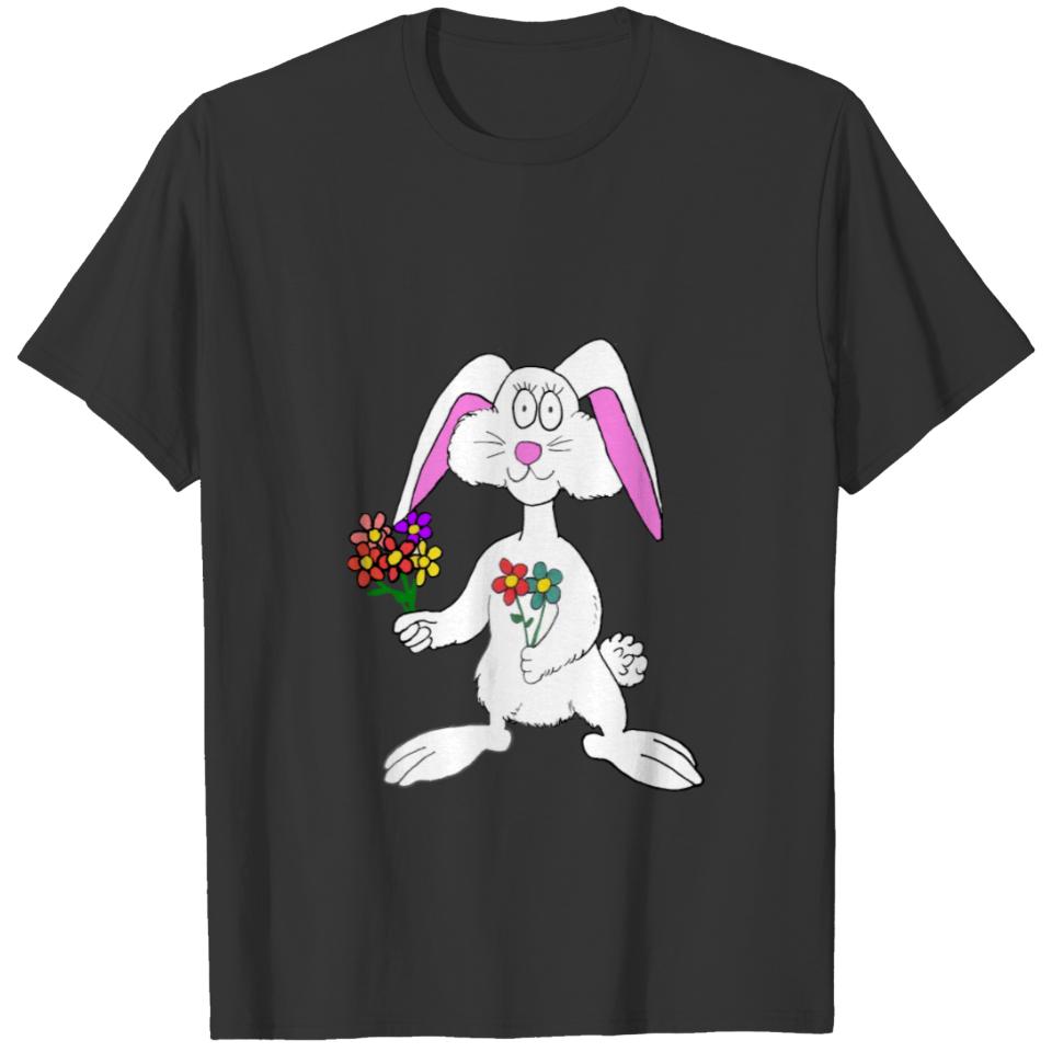 Happy Easter Bunny Rabbit with Flowers - Cartoon T-shirt