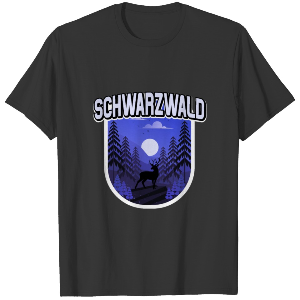 Schwarzwald Illustration Wald Bäume Hirsch T-shirt