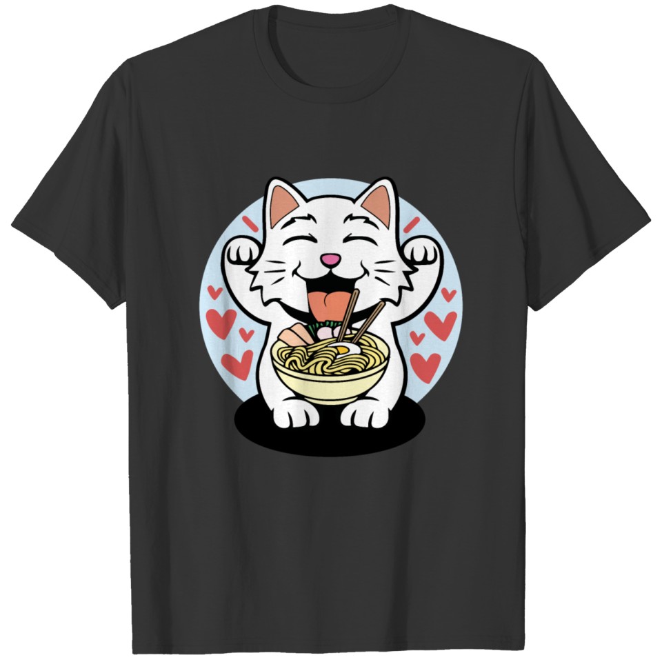 Happy cat kawaii eating ramen | Funny gift idea T-shirt