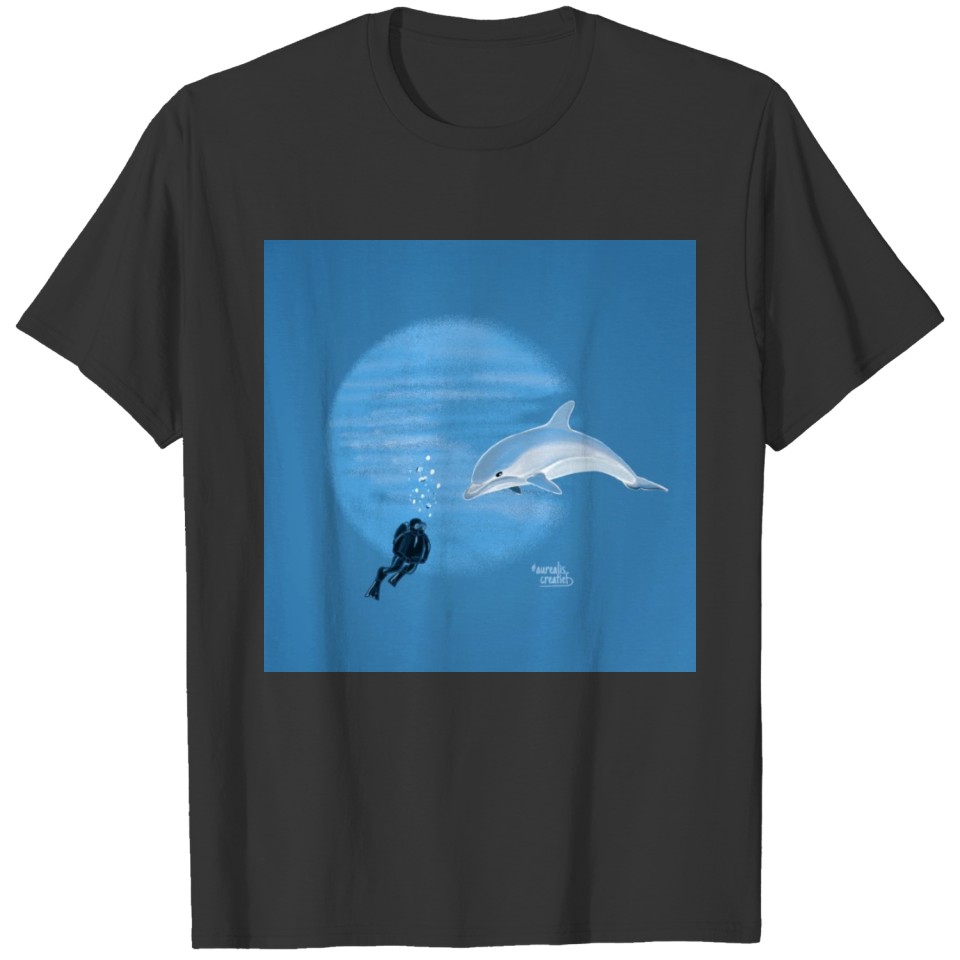 Dolphine & scuba diver - poster T-shirt