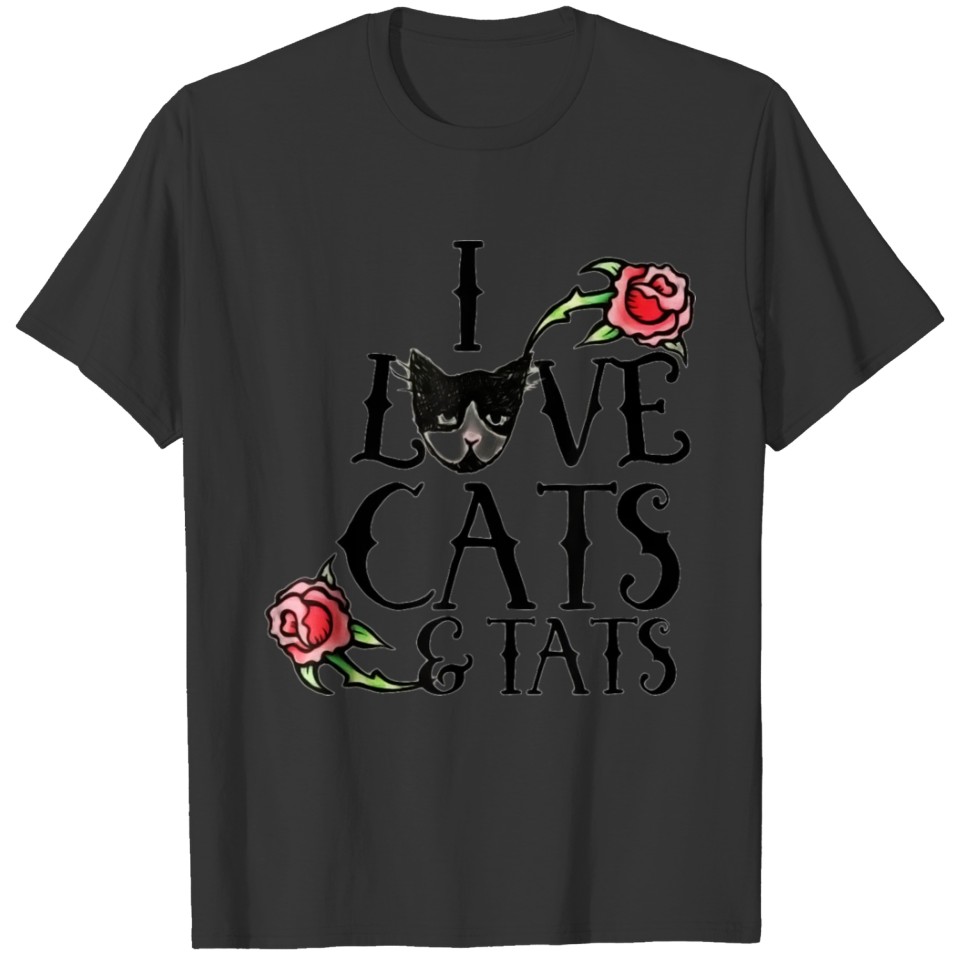 I love cats and tats t-shirt cat lover tattoo love T-shirt