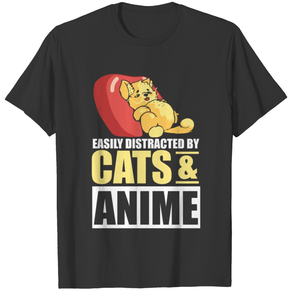 Anime Manga Lover Otaku Kawaii distracted by cats T-shirt