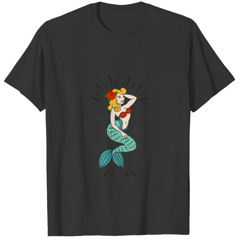 Colorful Retro Mermaid Tattoo T-shirt