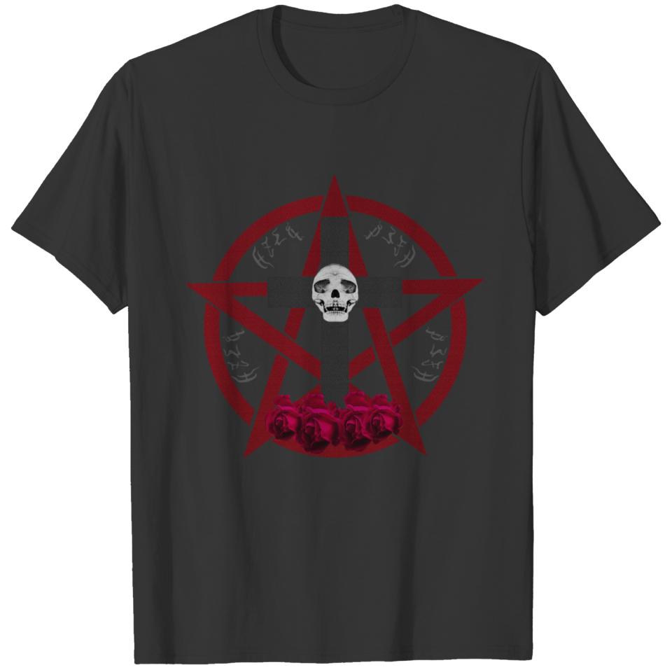 Pentagram with cross and skull, Gothic, Halloween T-shirt