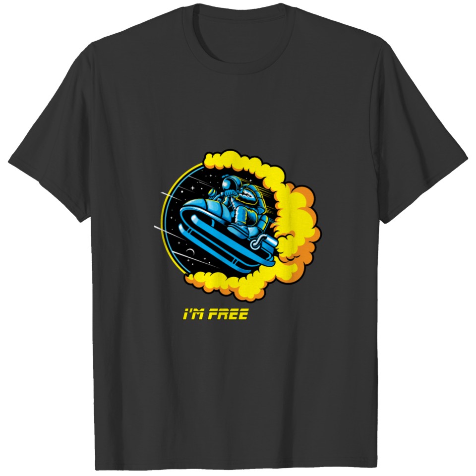 Astronaut jump with snowmobile T-shirt