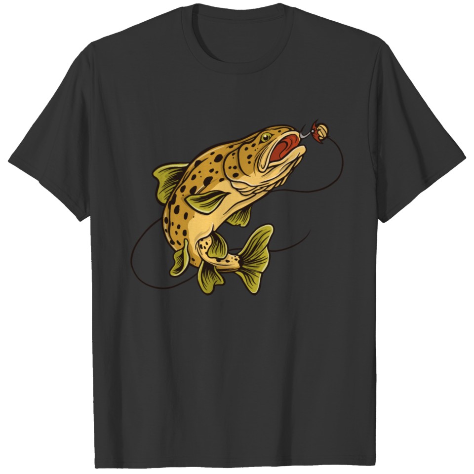 Brown trout fish fishing salmon design T Shirts