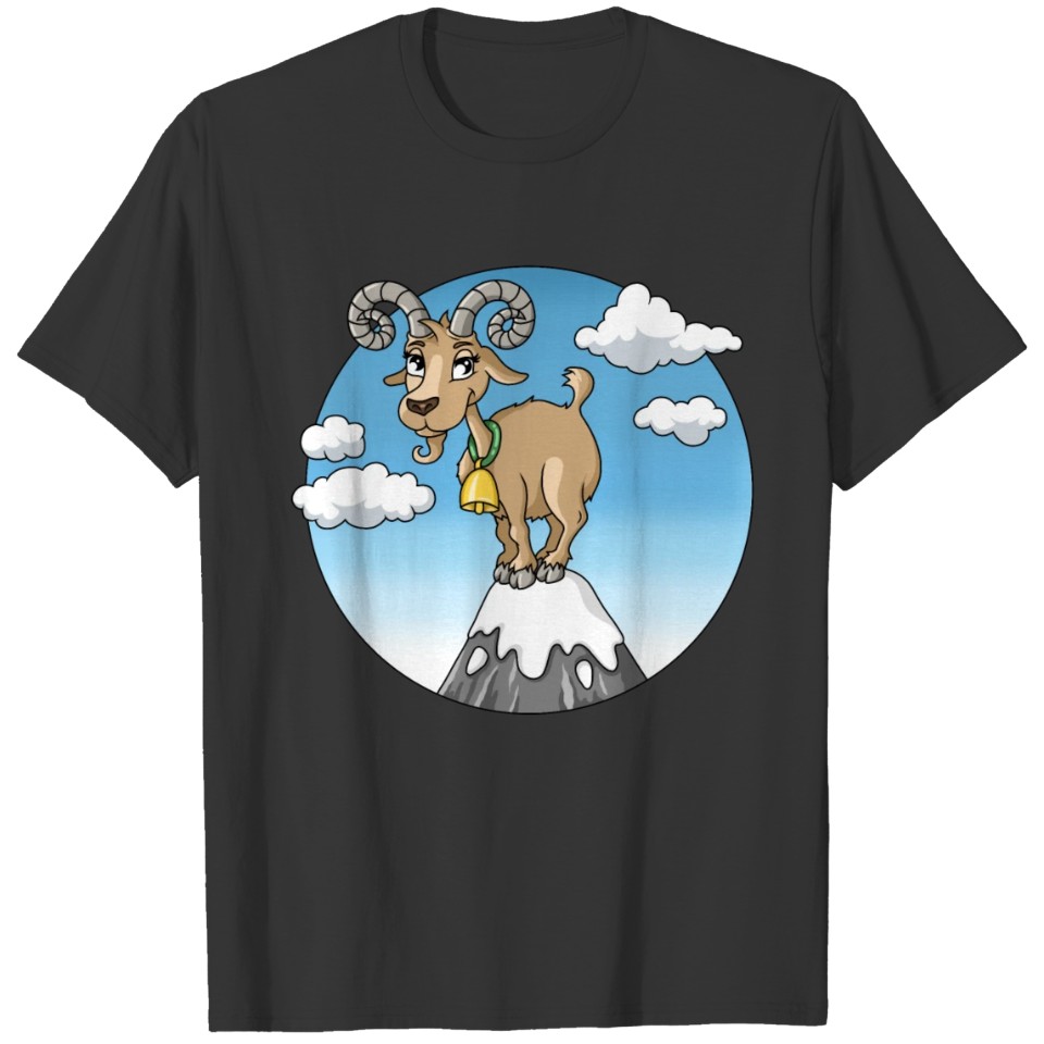 Mountain goat peaks with snow cartoon T-shirt