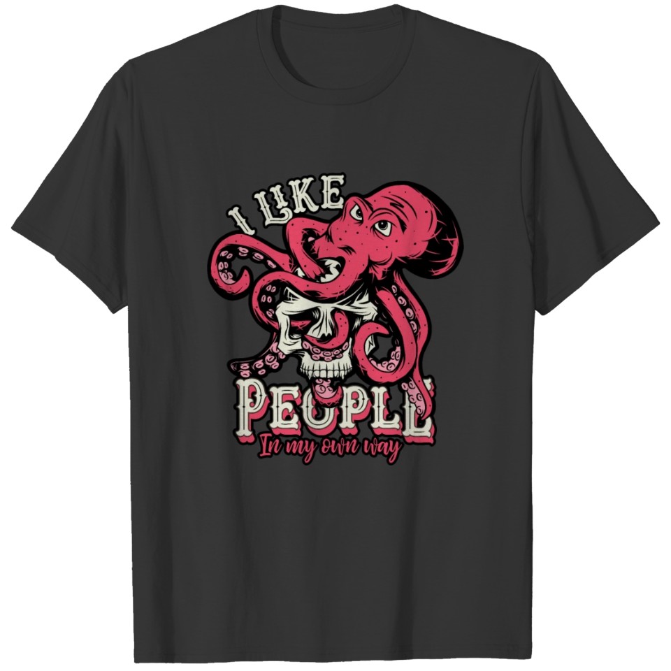 Octopus Kraken - Likes People - retro d T-shirt