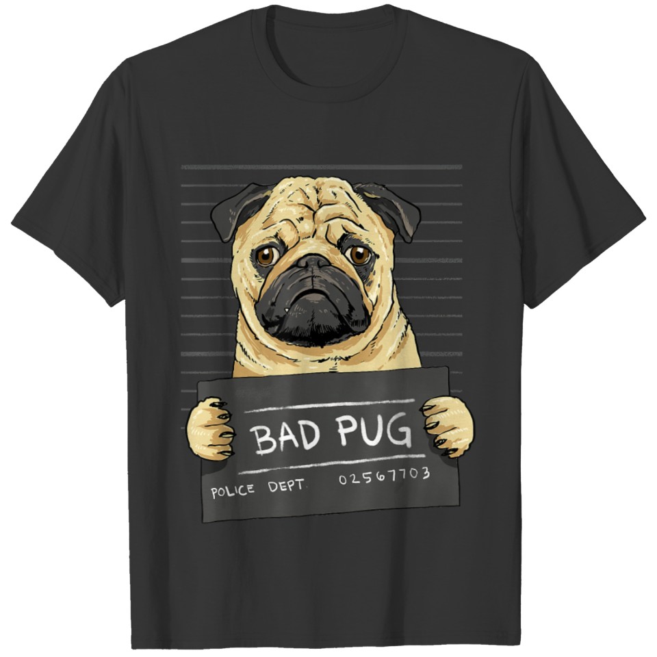 Bad Pug Pug Jail Mug Shot Funny Pug Dog Lover T-shirt