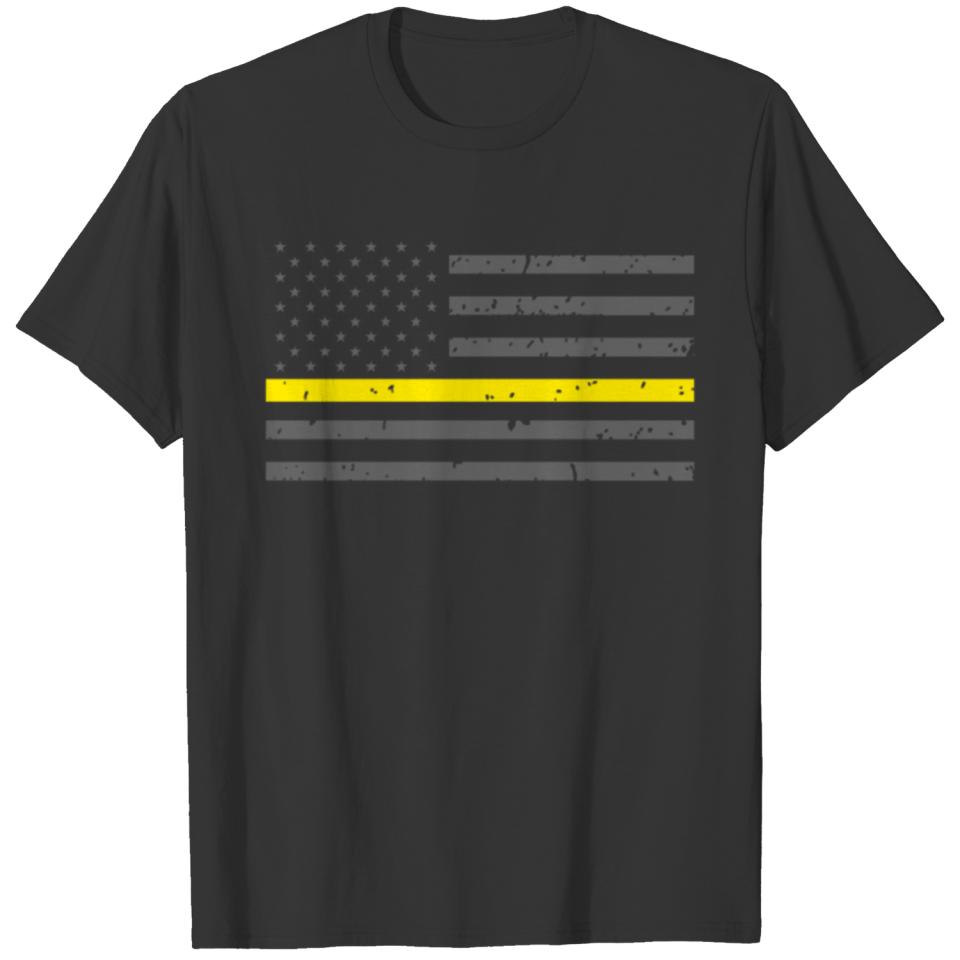 Thin Gold Line Flag 911 Dispatcher Support T-shirt