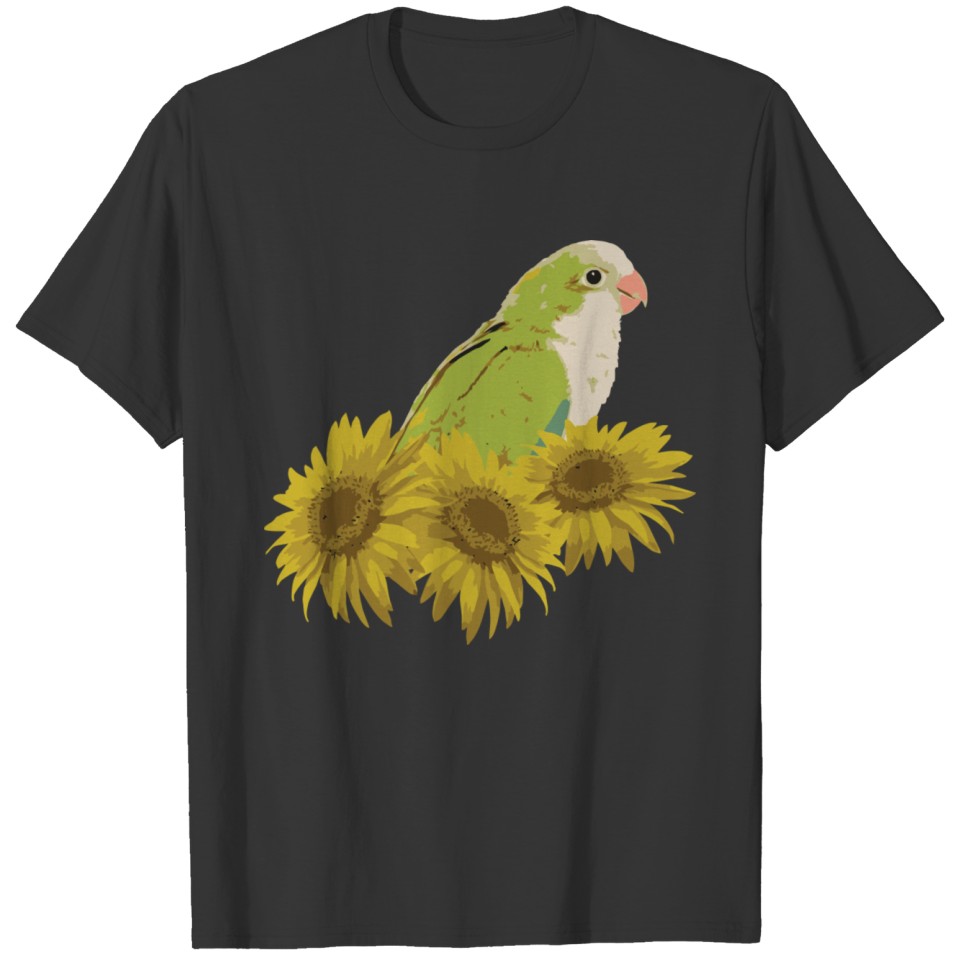 Quaker Parrot Green Monk Parakeet Sunflower T Shirts