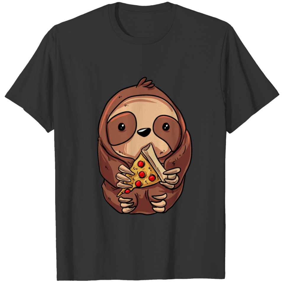 Sloth Eating Pizza Slice Anime Kawaii Design Sloth T-shirt