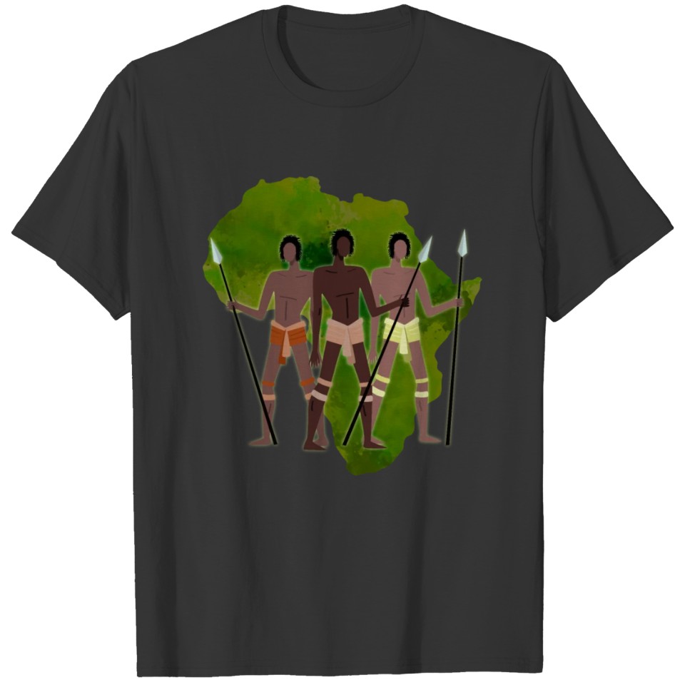 African warriors overlaid on a map of Africa T-shirt