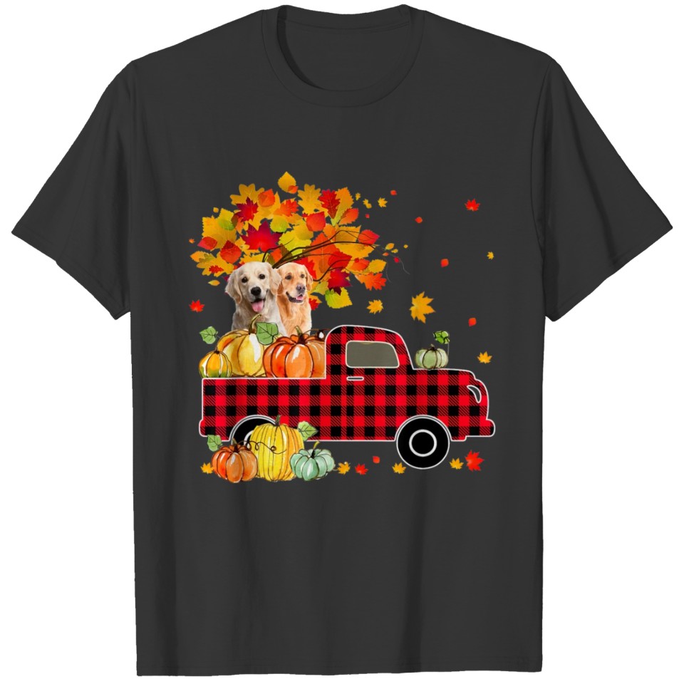 Golden Retriever Pumpkin Truck Fall Leaf Thanksgiv T-shirt