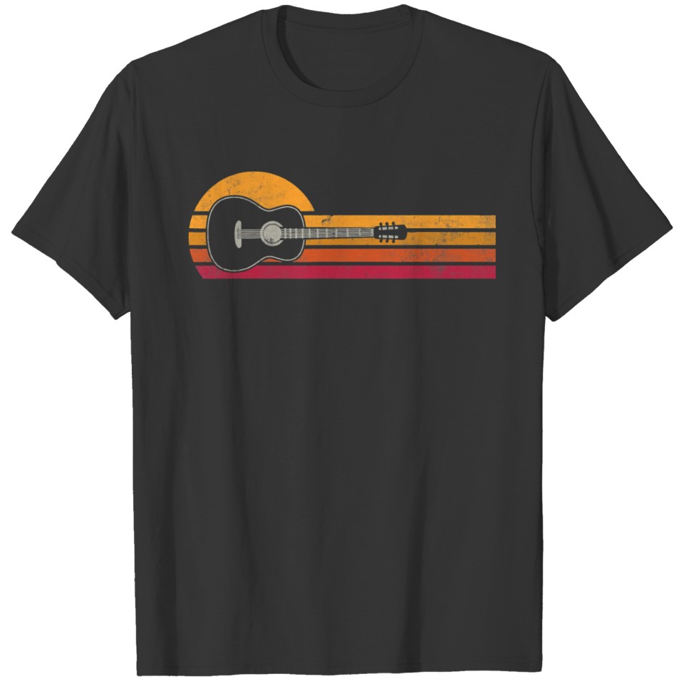 Vintage Style Acoustic Guitar Silhouette Retro T-shirt