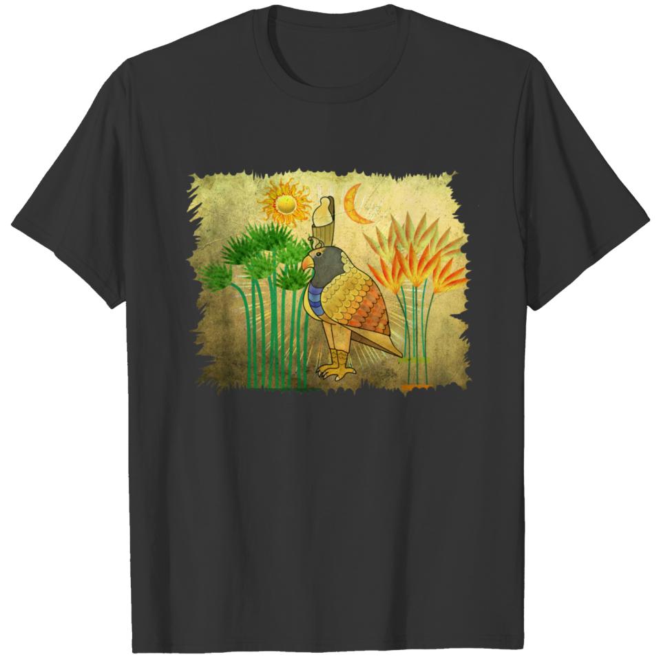 Horus god of egypt old art plant sun moon Egyptian T-shirt