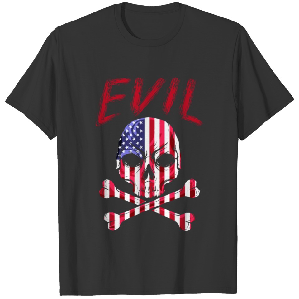 Evil Skull In US Flag Colors T-shirt