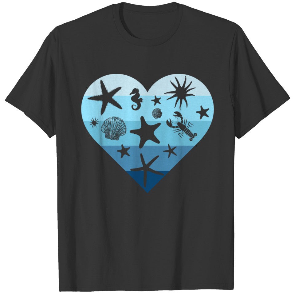Seashells Lovers Blue Sea Heart Love T-shirt