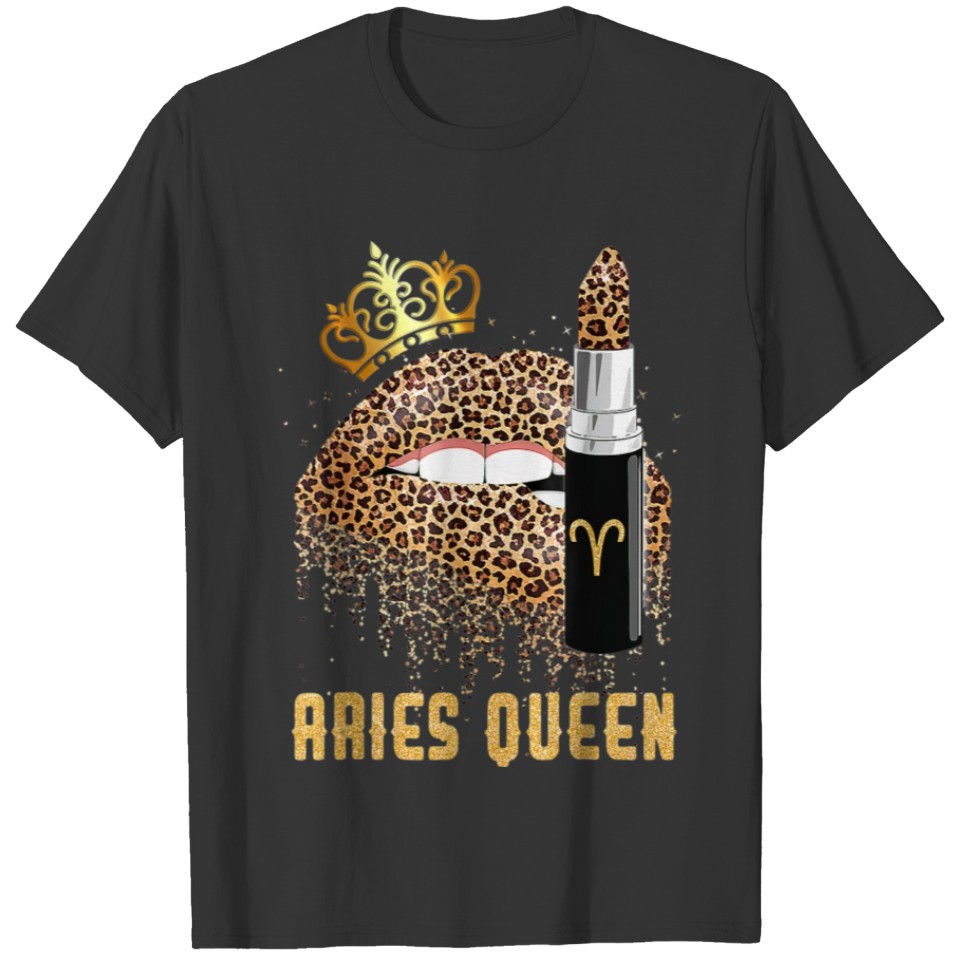 Aries Queen Leopard Lips Aries For Women Girl Kids T-shirt