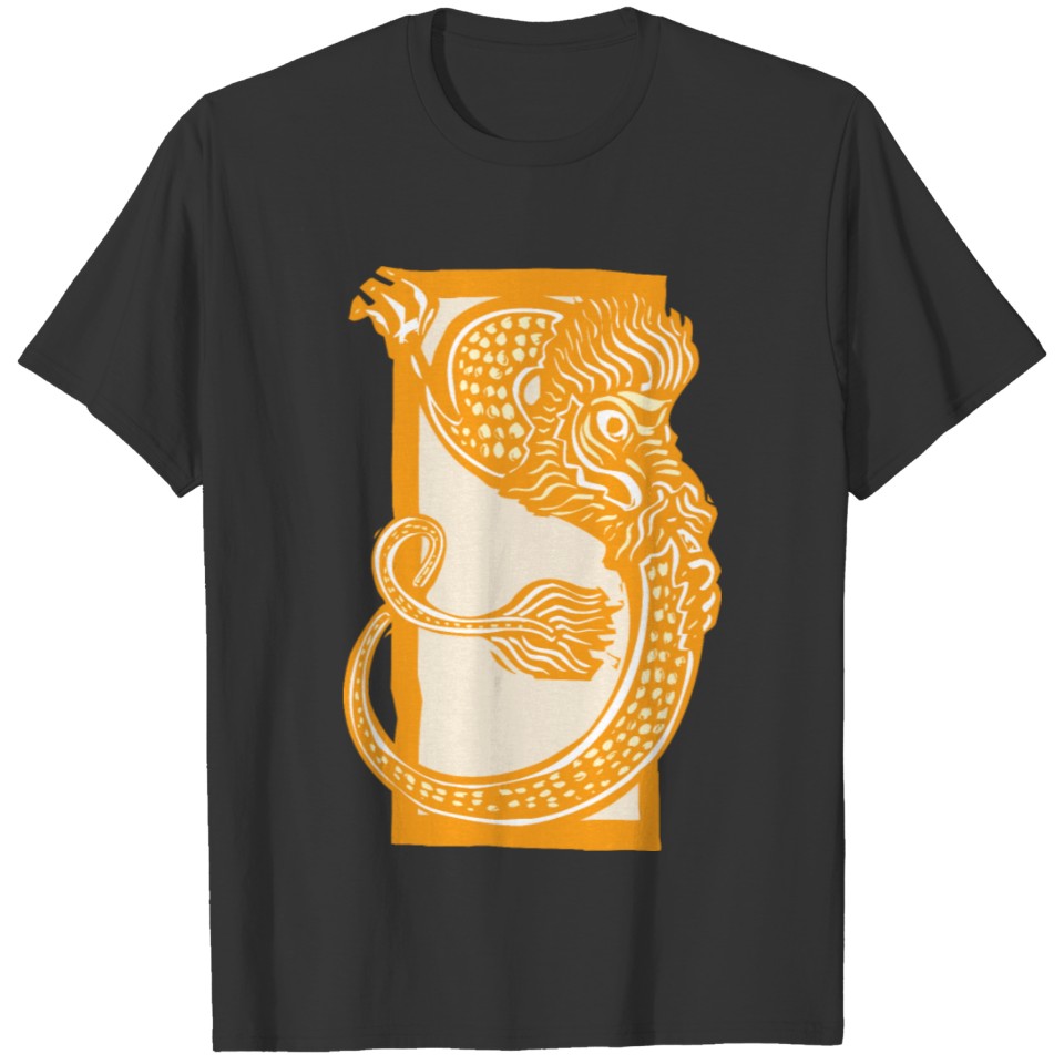 Curled Chinese Dragon - Woodcut T-shirt