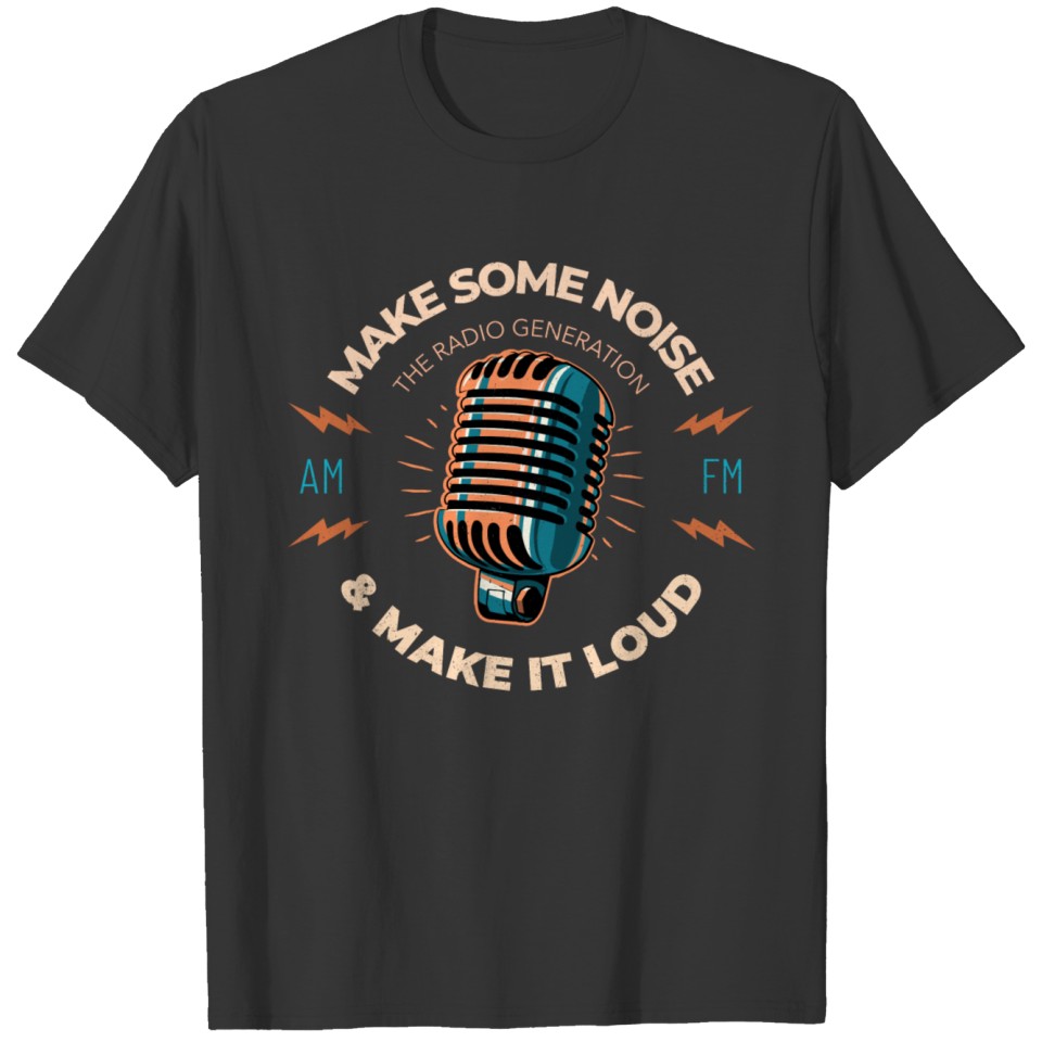 design template featuring an old school microphone T-shirt