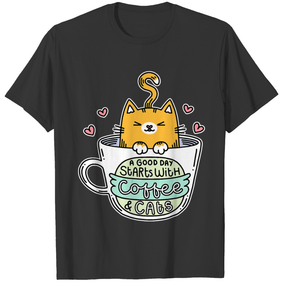 Orange Cat Tshirt Women Cat Lover Shirt Coffee T-shirt