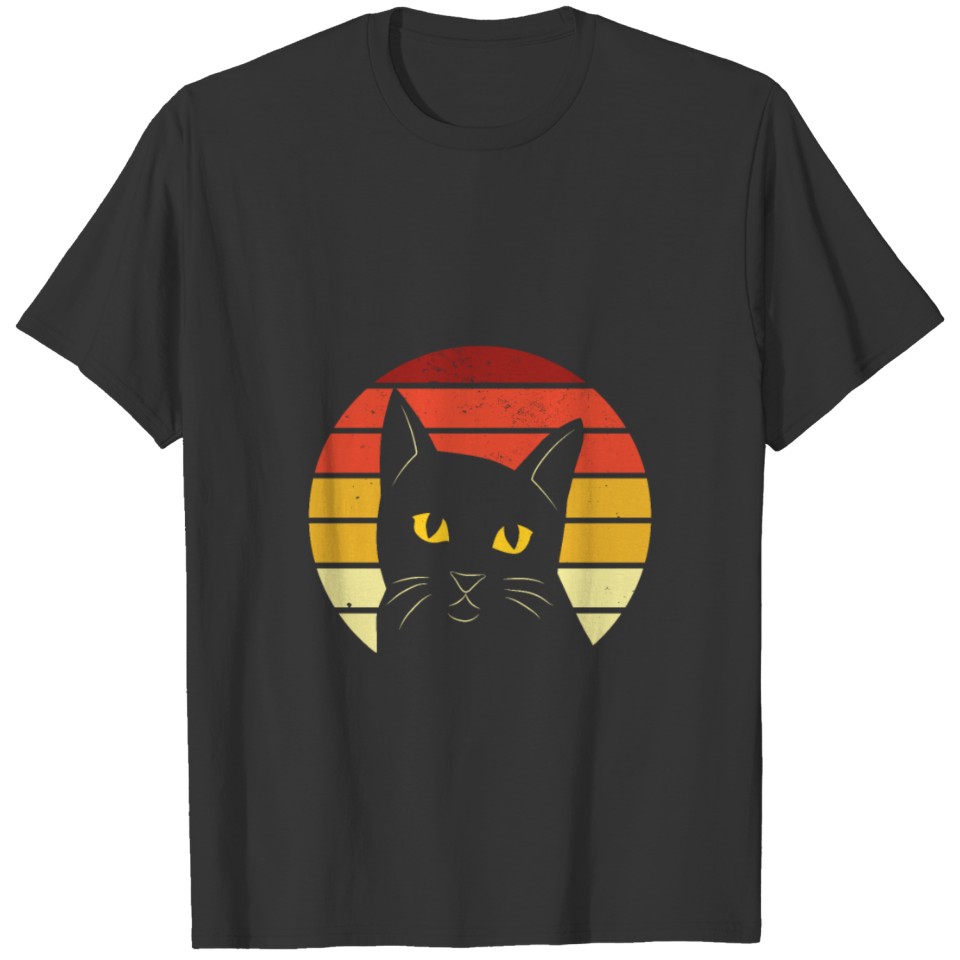 Black Cat Retro Sunset T-shirt