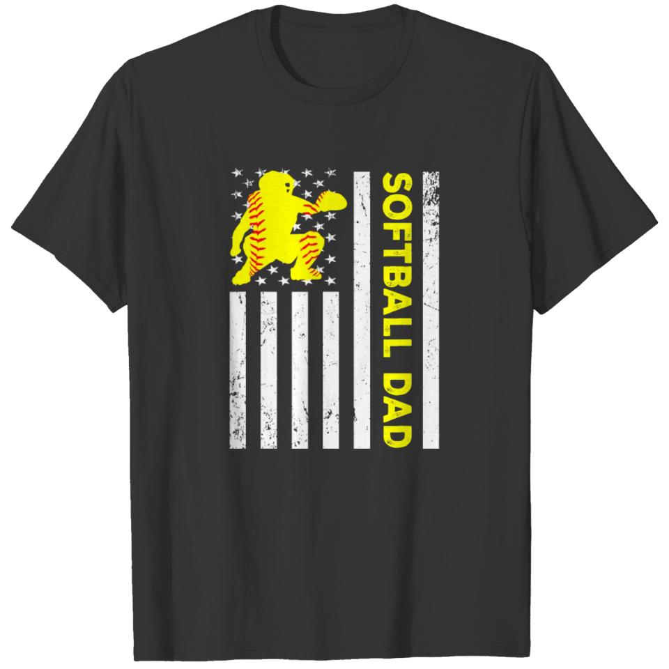 Softball Dad Vintage USA American Flag Sports Fan T-shirt