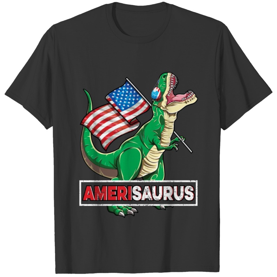 Amerisaurus Trex USA Flag 4th of July Dinosaur T-shirt