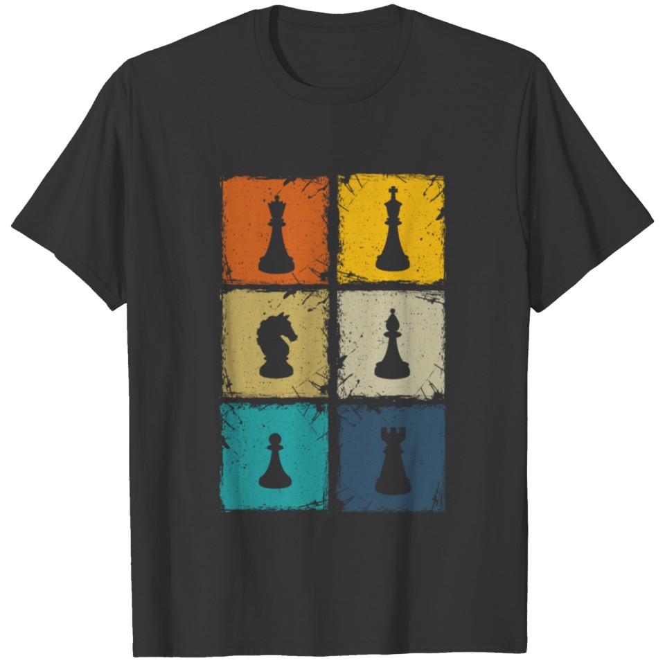Retro squares chess pieces cool chess player gift T-shirt