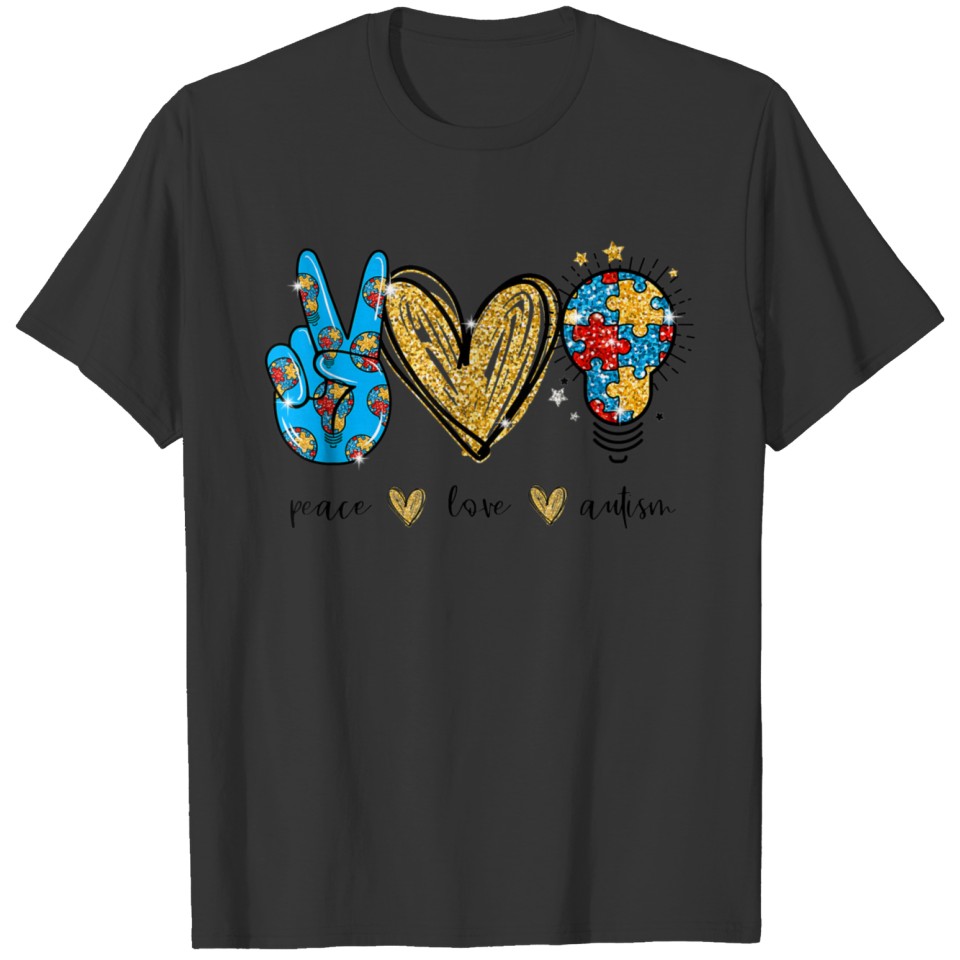 Peace Love Autism Puzzle Ribbon Autism Awareness T-shirt