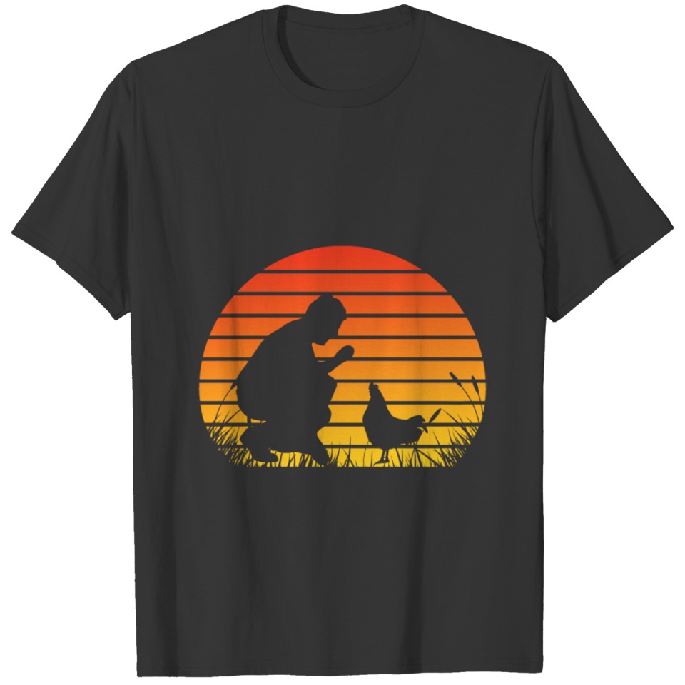 Chicken Dad Retro Sunset Black T-shirt
