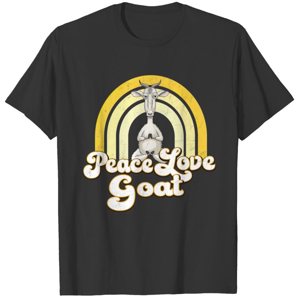 PEACE LOVE GOAT Beige Yellow Cute Hippie Yoga Goat T-shirt