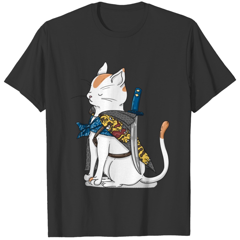 Samurai cat with katana sword in Japan style T-shirt