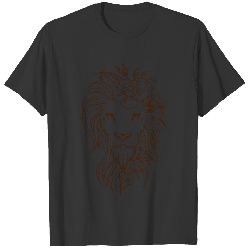 Lion drawing with flowers tattoo design gift T-shirt