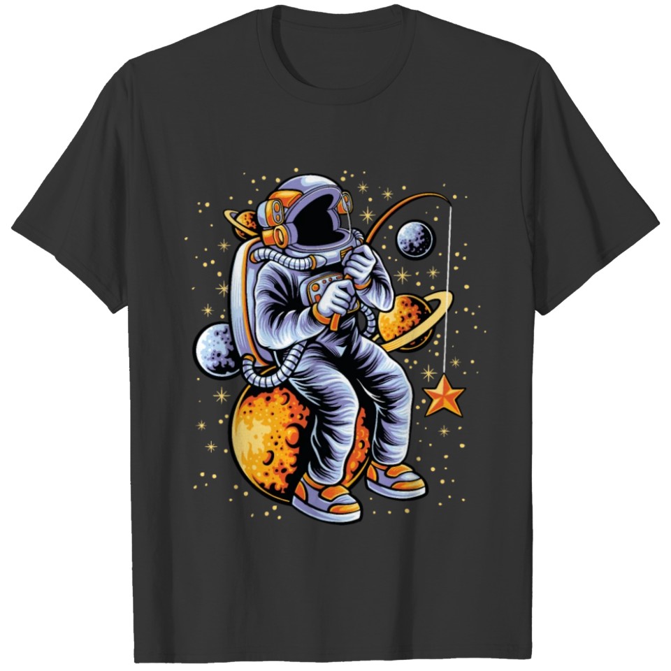 Astronaut fishing a stars funny T-shirt