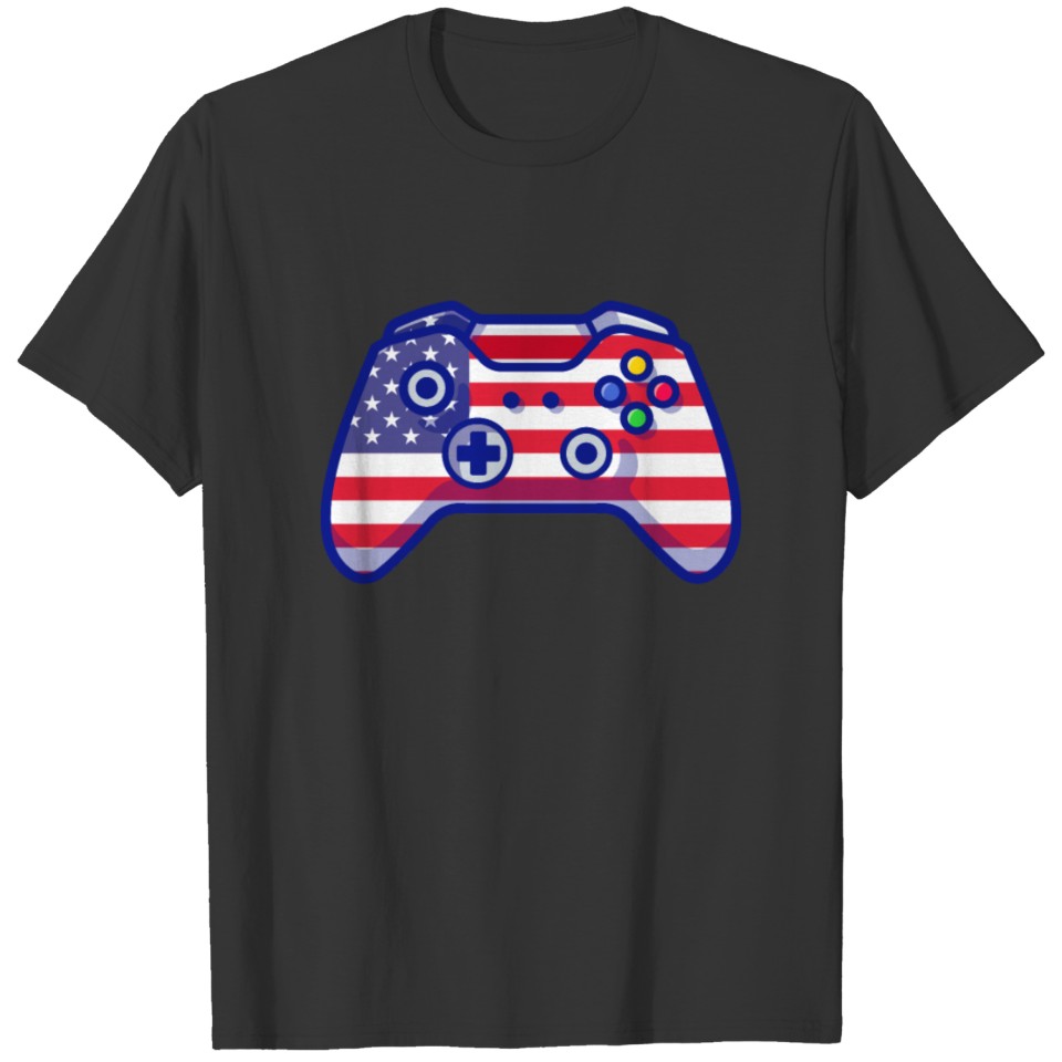 Video Game 4th of July controller American flag T-shirt